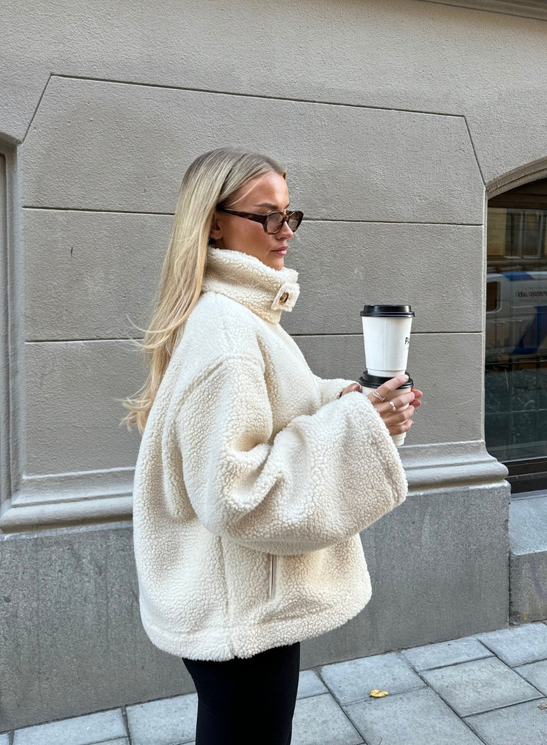 Cozy Essentials: Cream Teddy Fleece Jacket with Leggings — Teddy Coat Outfits