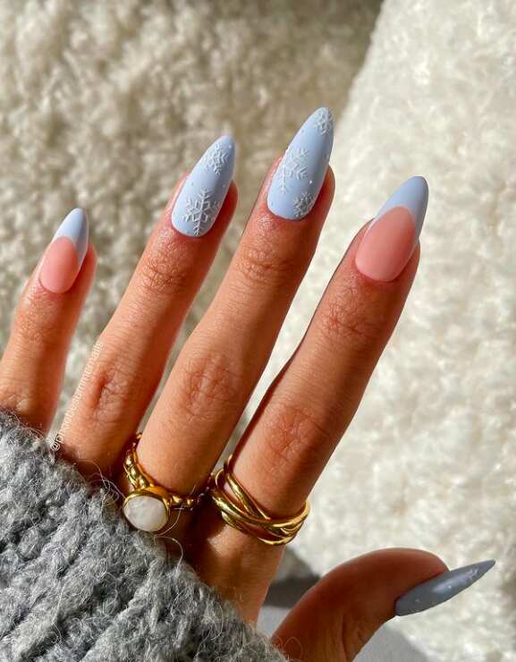 Matte Baby Blue Snowflake French Matte Baby Blue Snowflake French — Simple Winter Nails
