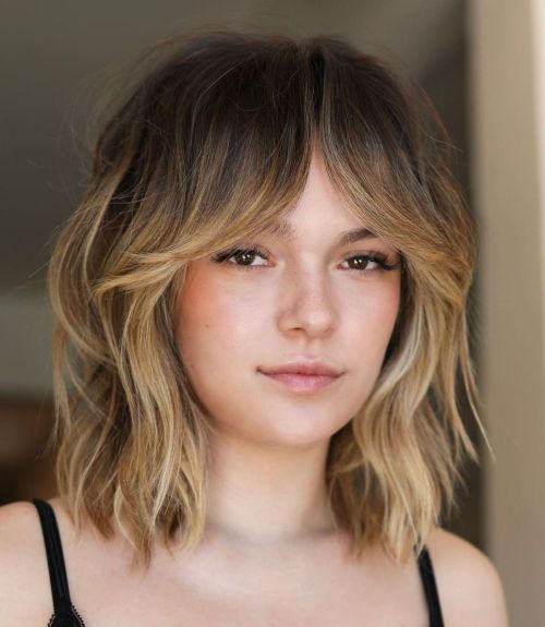 Blonde Balayage Bob Texture Blonde Balayage Bob Texture — Winter Haircuts with Curtain Bangs