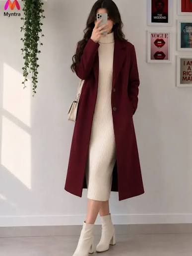 Sophisticated Maroon Coat Over Ribbed Dress Sophisticated Maroon Coat Over Ribbed Dress — Classy Winter Outfits