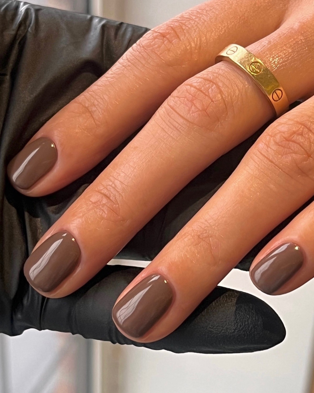 Muted Brown with Gold Dot Accent Muted Brown with Gold Dot Accent — Chocolate Brown Nails