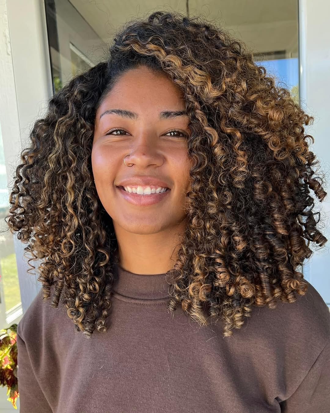 Copper Blowout With Golden Highlights — Winter Hair Colors for Curly Hair