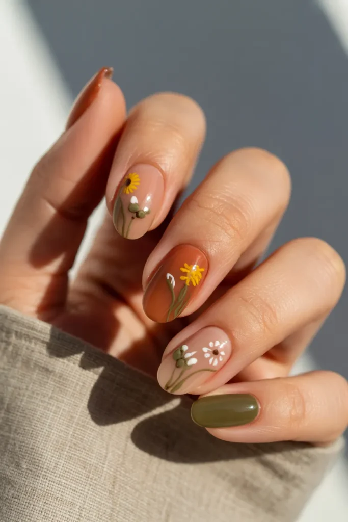 Artistic Wildflower Short Oval Nails Artistic Wildflower Short Oval Nails — easy nail designs