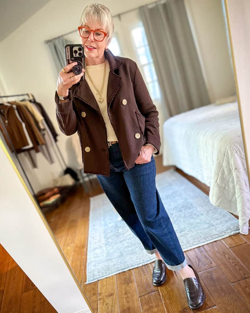 Casual Refinement: Brown Peacoat with Knitwear and Loafers — Peacoat Outfits