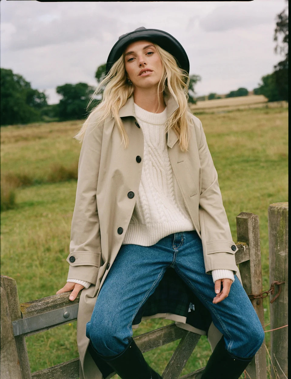 Autumnal Layers: Beige Car Coat with Cable Knit and Boots Autumnal Layers: Beige Car Coat with Cable Knit and Boots — Car Coat Outfits