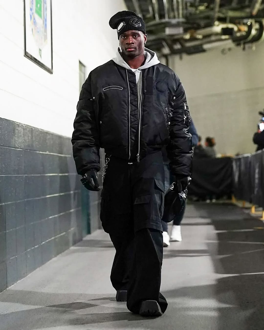 Streetwear Bomber Jacket with Cargo Pants and Beanie — Winter Outfits for Men