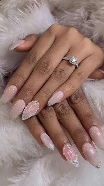 Bridal Monogram Pearl Rhinestone Nails Bridal Monogram Pearl Rhinestone Nails — classy simple nail designs