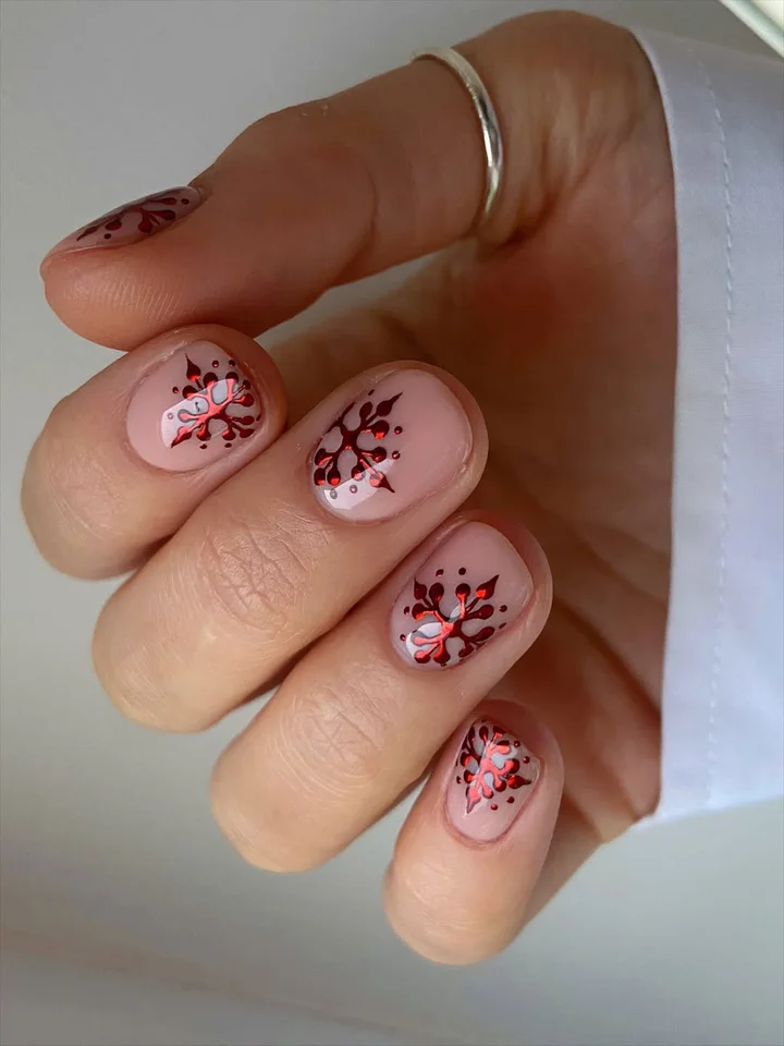 Pink Base with Metallic Snowflake Foil Pink Base with Metallic Snowflake Foil — simple nail designs