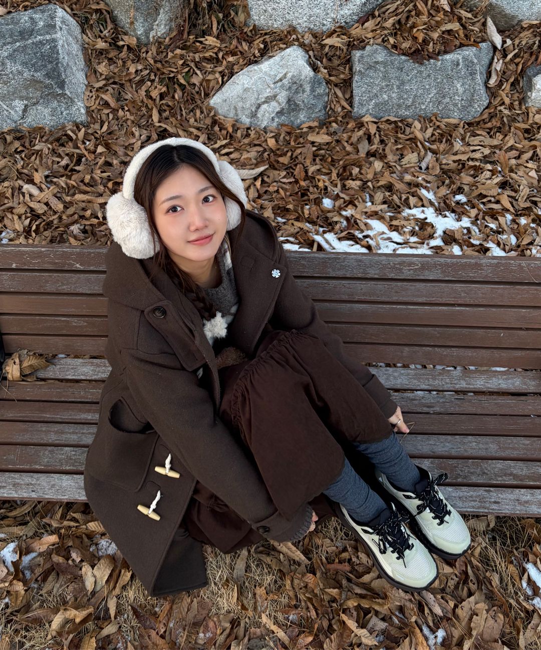 Grey Cropped Puffer Jacket with Knit Sweater — Korean Winter Outfits