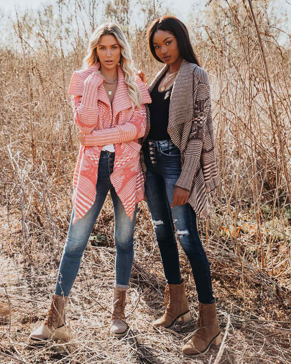 Patterned Cardigan Statement: Distressed Jeans and Lace-Up Boots Patterned Cardigan Statement: Distressed Jeans and Lace-Up Boots — Cabin Trip Outfits
