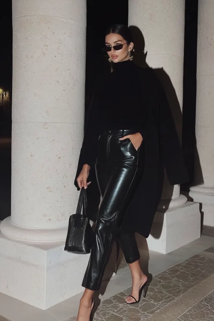 Leather Pants and Coat for Sleek Smart Casual Leather Pants and Coat for Sleek Smart Casual — All Black Winter Outfits