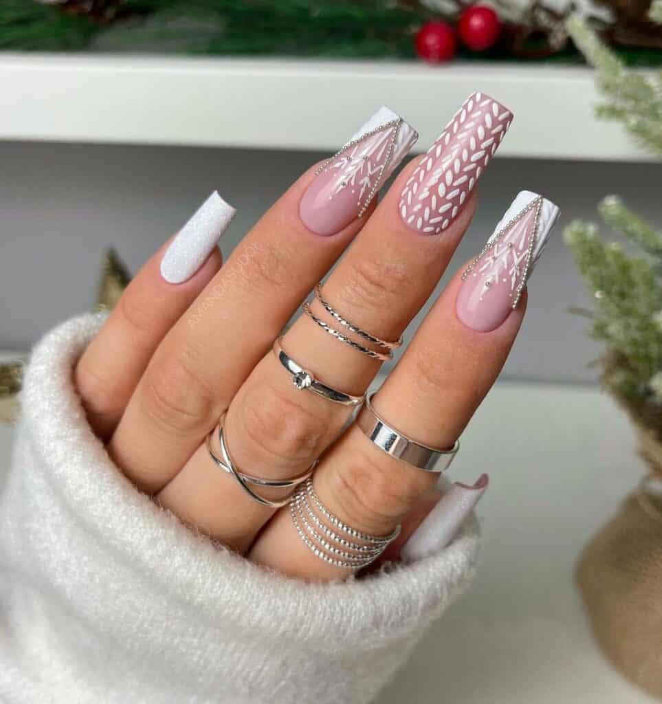 White Knit Pattern Pink Coffin White Knit Pattern Pink Coffin — Winter Acrylic Nail Colors