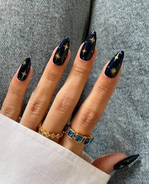 Navy Star Glitter Stiletto Navy Star Glitter Stiletto — Dark Winter Nails