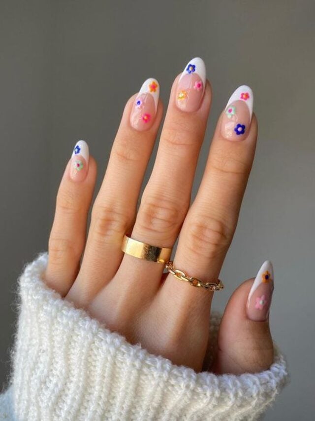 Classic French with Tiny Floral Tips Classic French with Tiny Floral Tips — cute nail designs