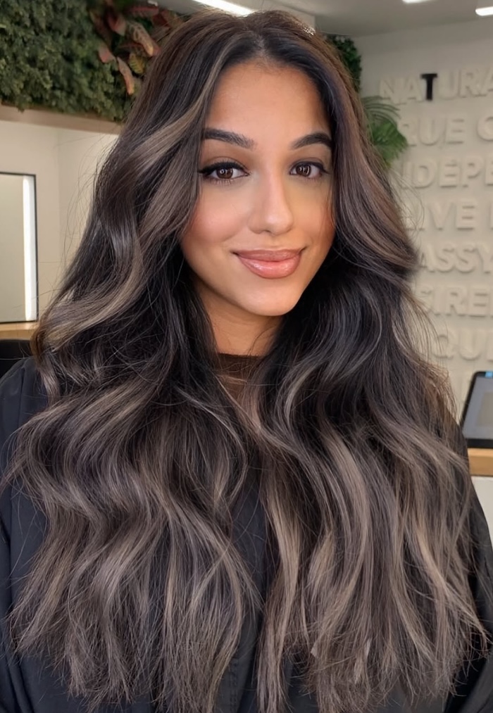 Dark Ash Brown with Shadow Root and Balayage — Ash Brown Hair