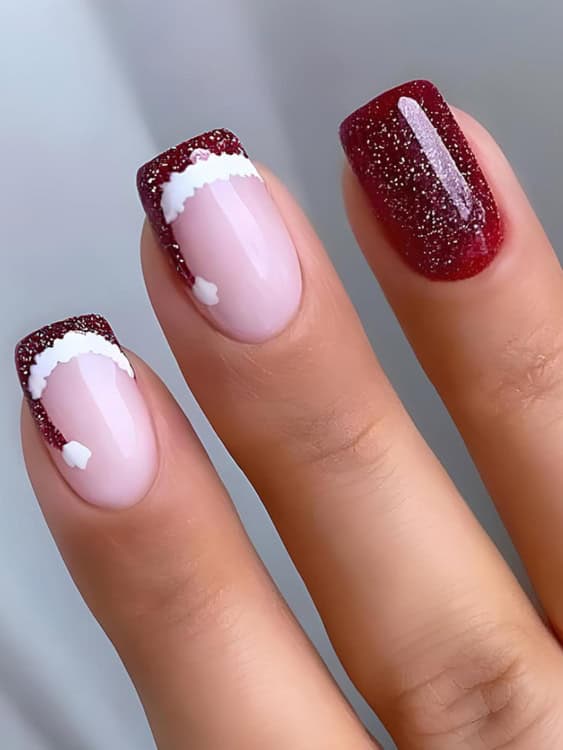 Festive Glitter French Tip Short Square Nails Festive Glitter French Tip Short Square Nails — Natural Winter Nails