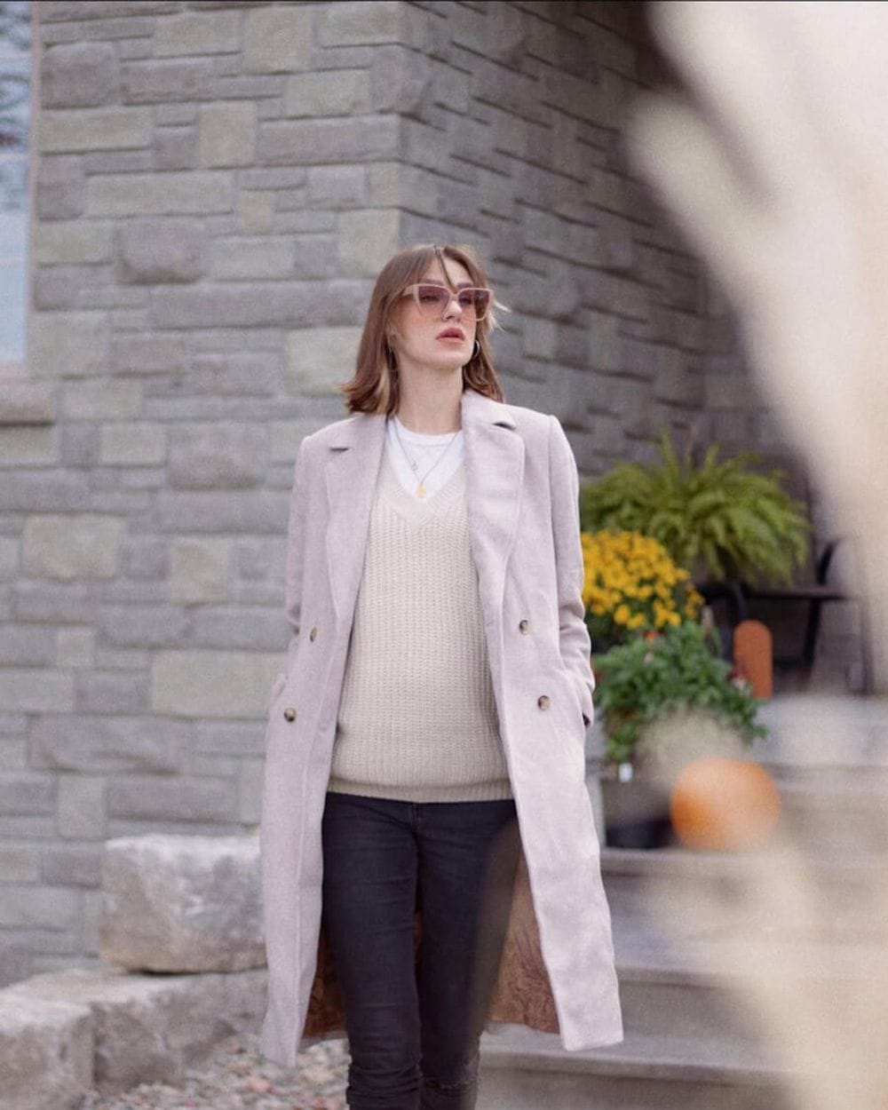 Soft Pale Lilac Wool Coat with Cream Sweater — Wool Coat Outfits