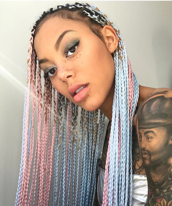 Box Braids With Pastel Pink and Blue — Winter Braid Colors for Black Women