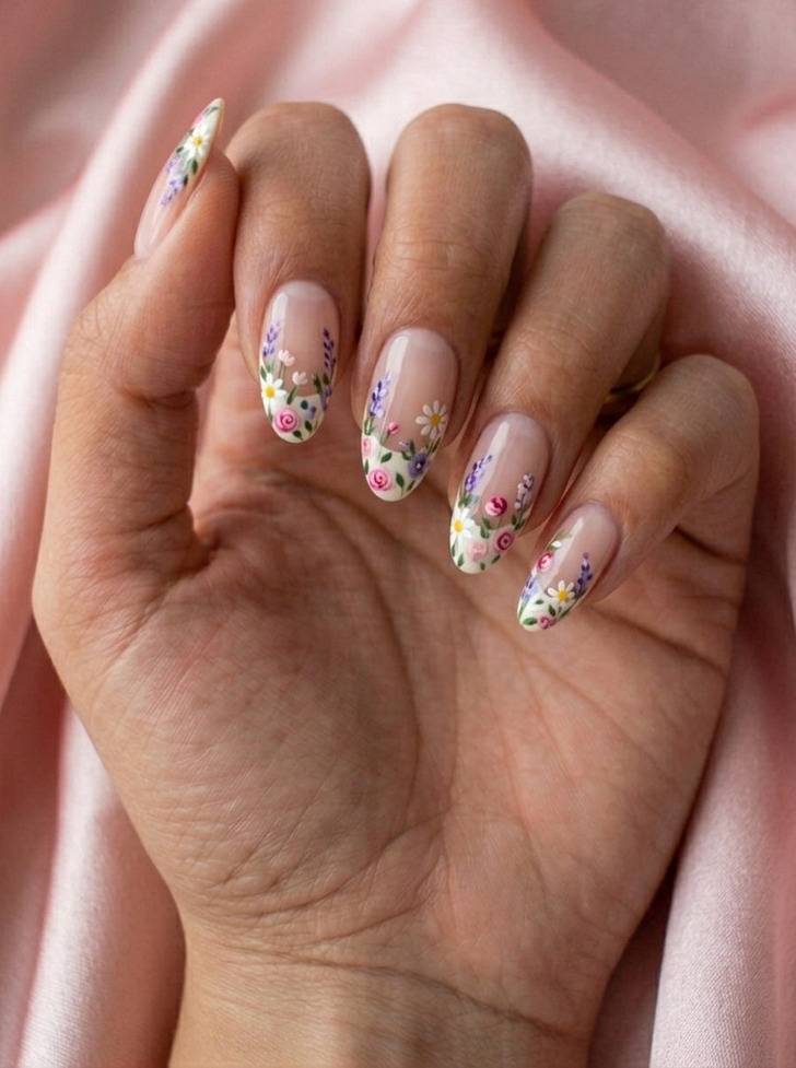 Pastel Floral French Accents Pastel Floral French Accents — french nail designs