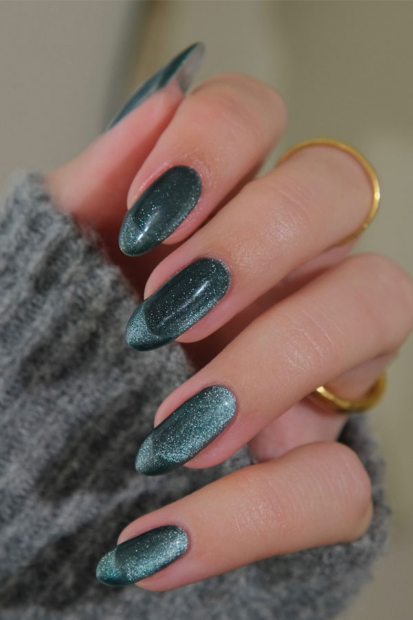 Teal Green Cat-Eye French Tip Nails Teal Green Cat-Eye French Tip Nails — green nail designs
