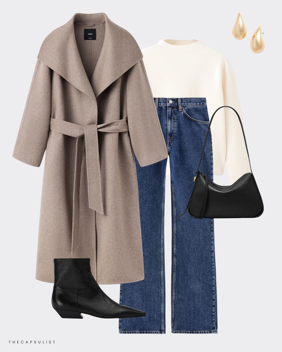 Casual Beige Wool Coat with Tie Belt and Ankle Boots — Wool Coat Outfits