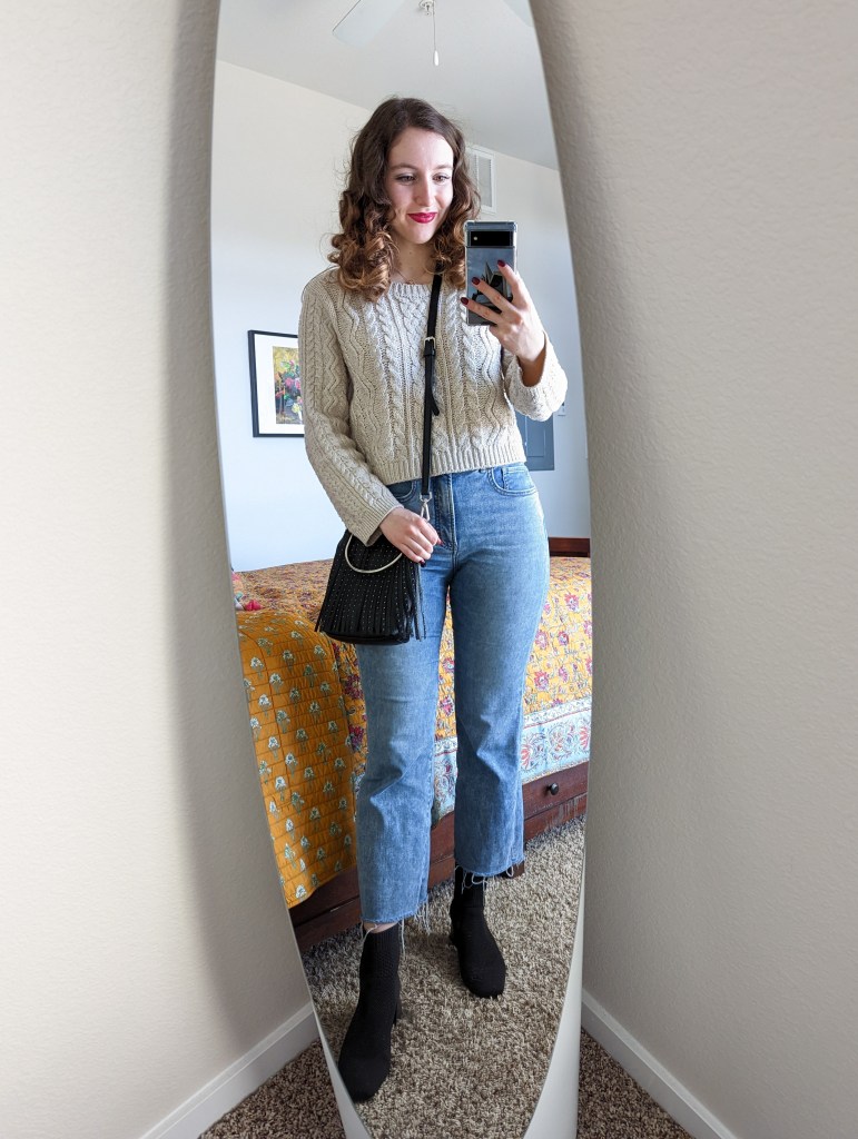 Classic Cream Cable Knit Sweater with Straight Leg Jeans — Nashville Winter Outfits