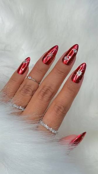 Even Application Clean Details Metallic Red Chrome with Star Accents Even Application Clean Details Metallic Red Chrome with Star Accents — chrome nail designs