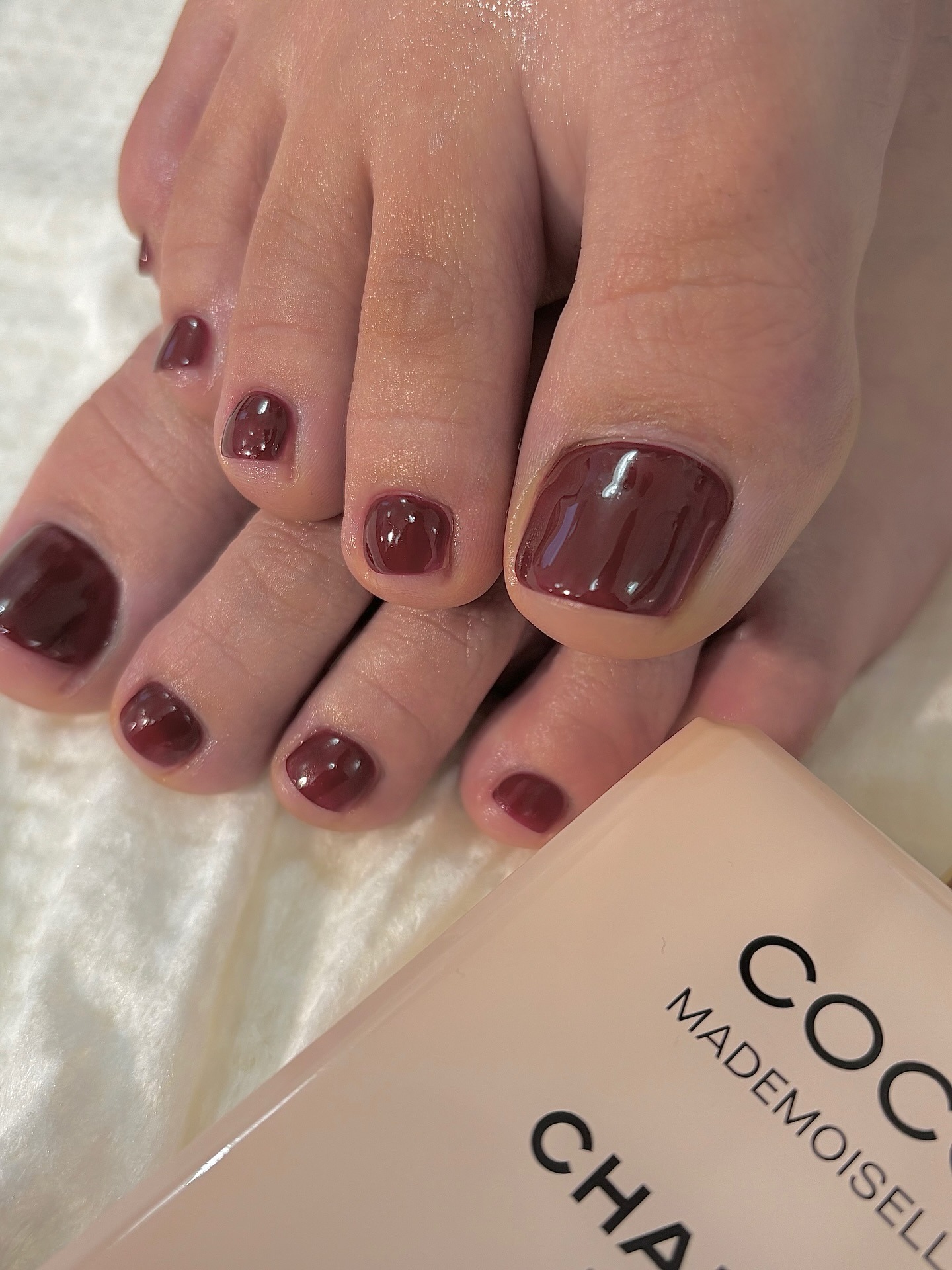 Deep Red with Subtle Shimmer Toes — Winter Toe Nails