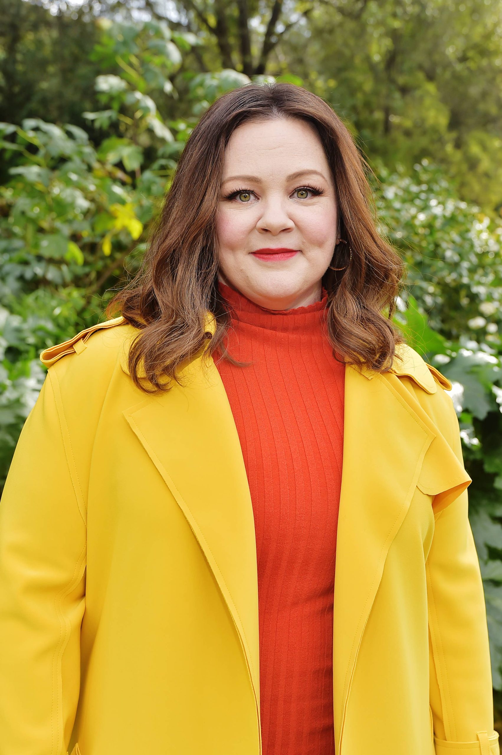 Bright Yellow Trench Coat Over Orange Turtleneck for a Bold Combo Bright Yellow Trench Coat Over Orange Turtleneck for a Bold Combo — Colorful Winter Outfits