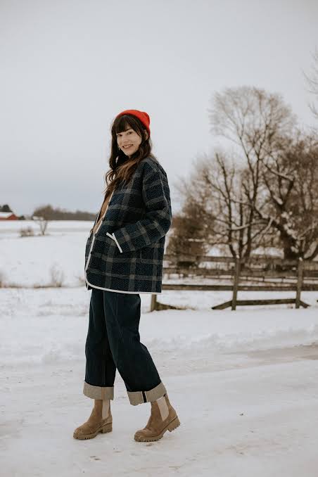 Outdoor Ready: Dark Wash Wide-Leg Jeans with Plaid Jacket — Winter Outfits with Jeans