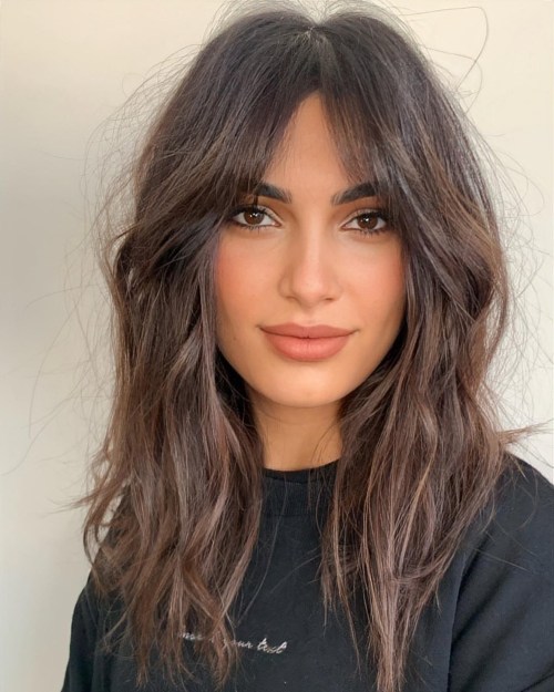 Mid-Length Dark Brown Shag Mid-Length Dark Brown Shag — Winter Haircuts for Oval Faces