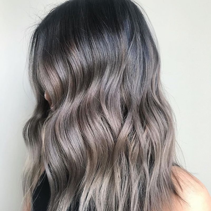 Side View Mid-Back Dark Brown Ash Silver Tones — Reverse Balayage