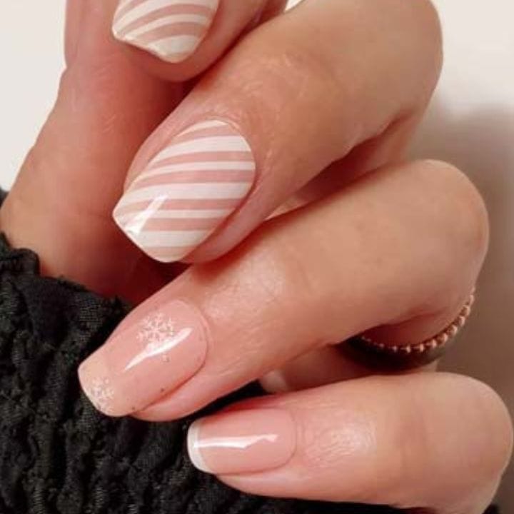 Nude French Tip Snowflake Square Nails Nude French Tip Snowflake Square Nails — Winter Nail Designs