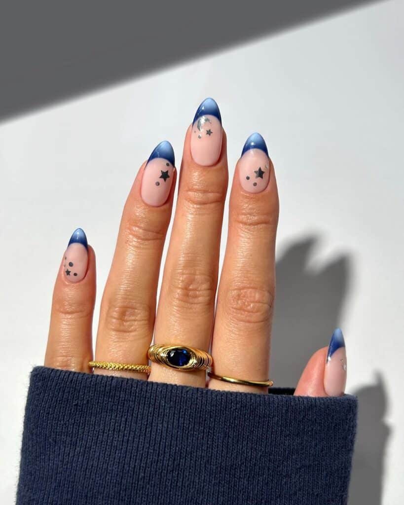 Sheer Nude Base With Gradient Blue Tips Visual Idea — Winter French Tip Nails