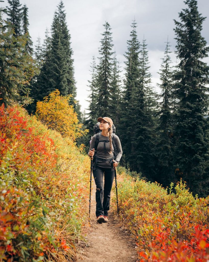 Functional Long-Sleeve Shirt and Hiking Poles for Trail Exploration Functional Long-Sleeve Shirt and Hiking Poles for Trail Exploration — Winter Hiking Outfits