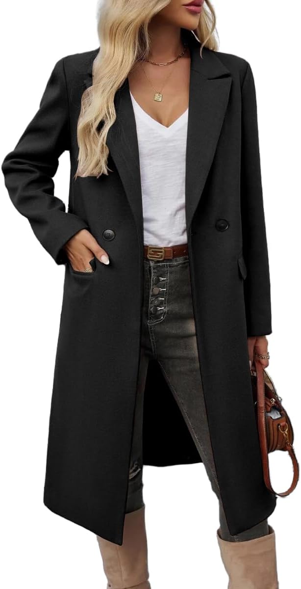Sleek Business Casual: Long Black Peacoat with Belt — Peacoat Outfits