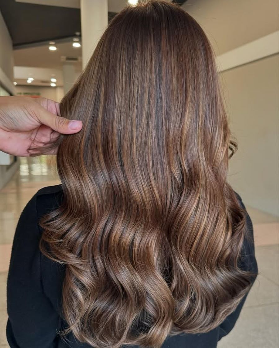 Mid-Back Medium Brown with Subtle Caramel — Winter Hair Colors for Pale Skin