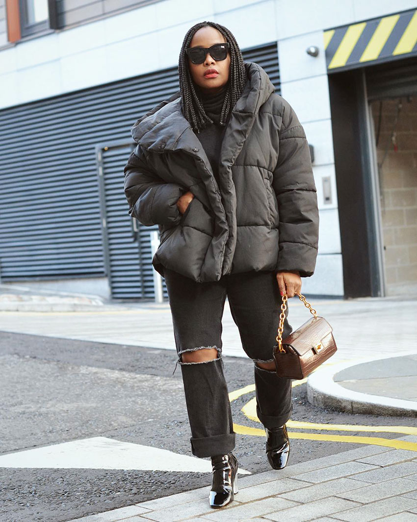 Black Patent Ankle Boots with Puffer Coat for Casual Winter Black Patent Ankle Boots with Puffer Coat for Casual Winter — Ankle Boots Outfits