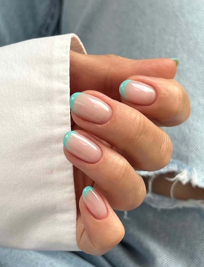 Turquoise French Tips on Clear Turquoise French Tips on Clear — trendy simple nail designs