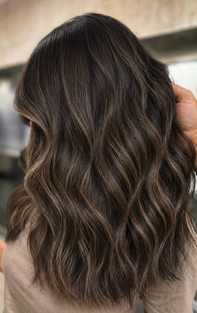 Layers Shoulder Dark Mushroom Brown Highlights — Mushroom Brown Hair
