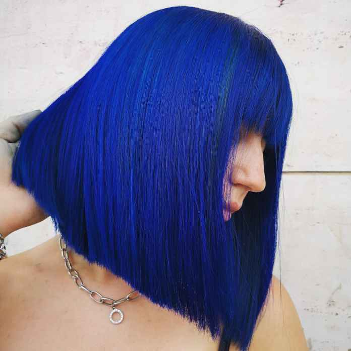 Electric Blue Bob With Blunt Bangs — Winter Hair Colors for Short Hair