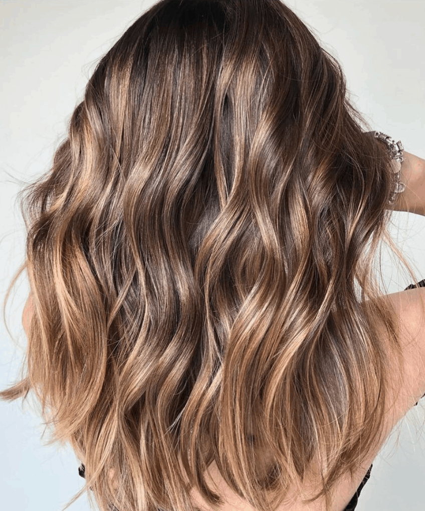 No Bangs Dark Brown With Caramel Honey Balayage — Cinnamon Brown Hair