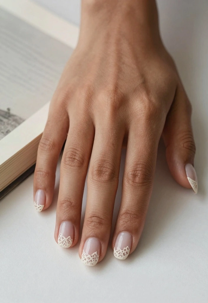 Subtle Nude Lace French Tips Subtle Nude Lace French Tips — Lace Nails