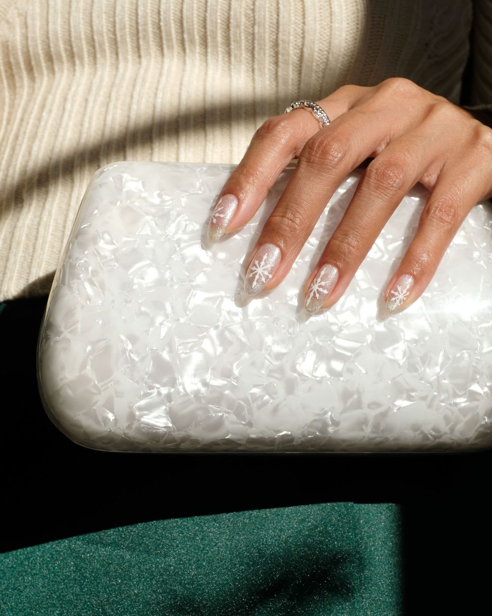 Medium Square Clear Glitter Snowflakes Medium Square Clear Glitter Snowflakes — Winter White Nails