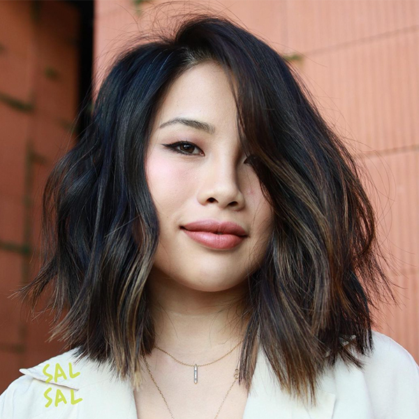 Dark Brown Lob With Textured Waves — Winter Lob Haircuts
