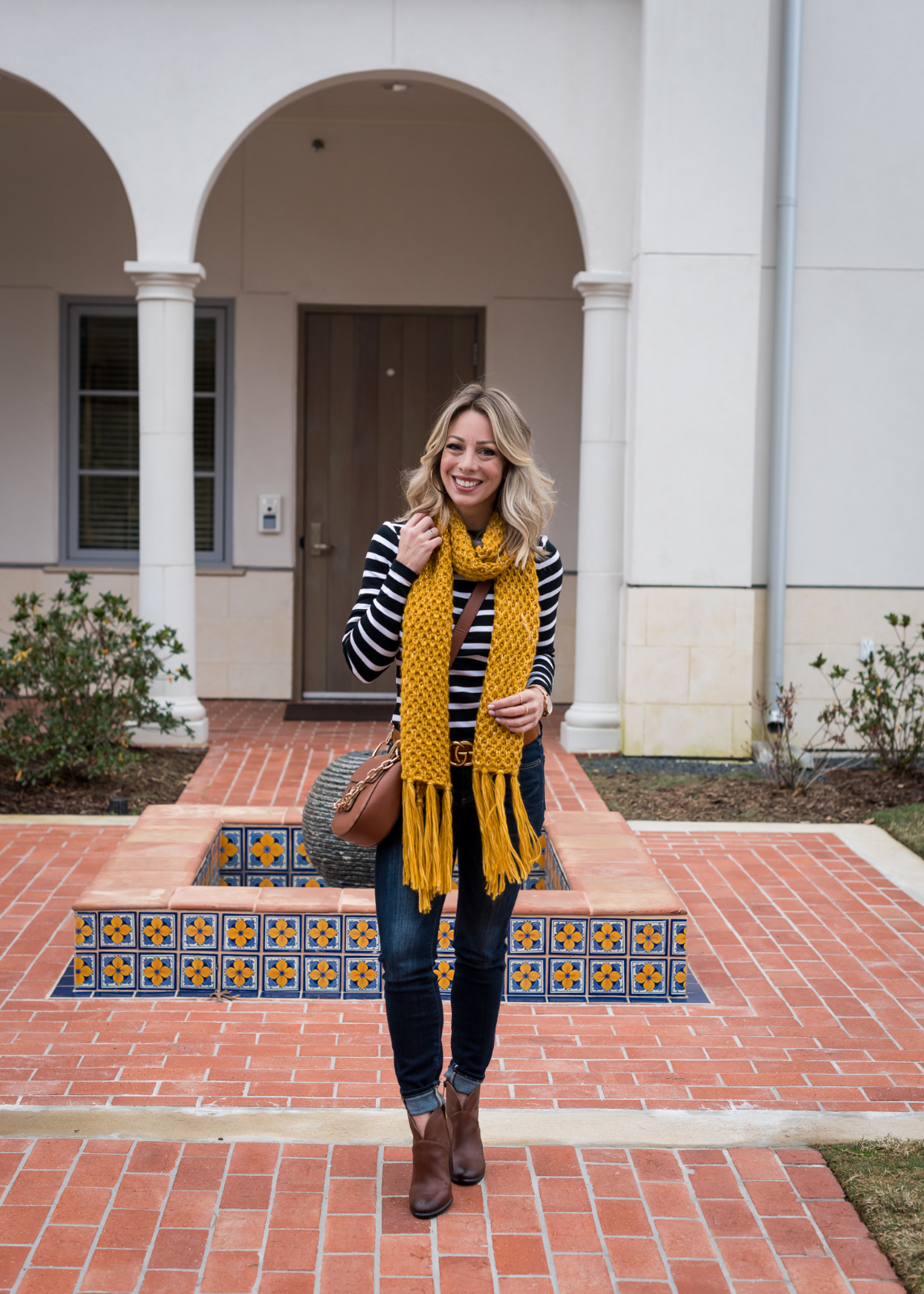 Pop of Color: Peacoat Outfit with Yellow Scarf — Peacoat Outfits