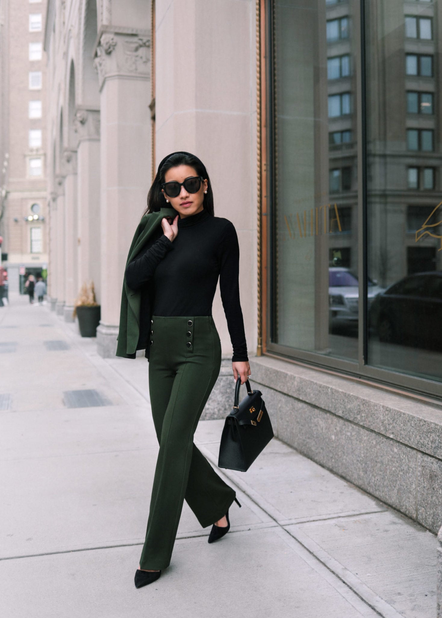 Olive Green Trousers and Blazer for a Polished Work Outfit Olive Green Trousers and Blazer for a Polished Work Outfit — Winter Outfits for Petite Women