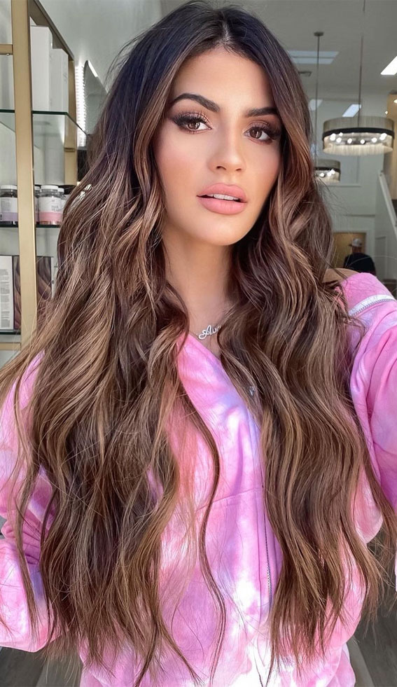 Mid-Back Dark Brown With Bronde Highlights Mid-Back Dark Brown With Bronde Highlights — Deep Winter Hair Color