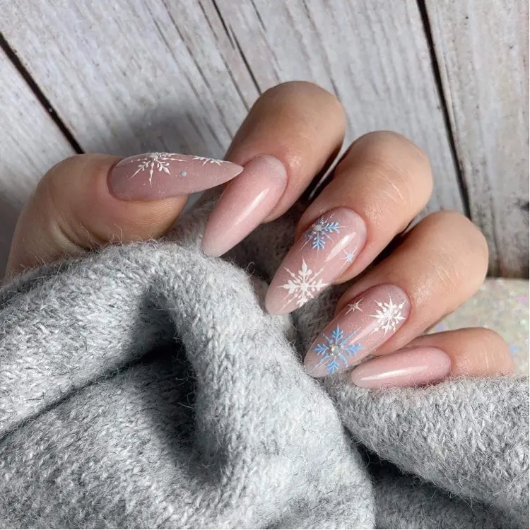 Sheer Pink Snowflake Decal Coffin Nails Sheer Pink Snowflake Decal Coffin Nails — Winter Coffin Nails
