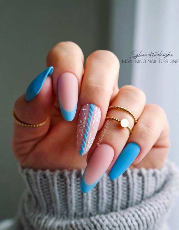 Pink Blue French Knit and Snowflake Nails Pink Blue French Knit and Snowflake Nails — Sweater Nails